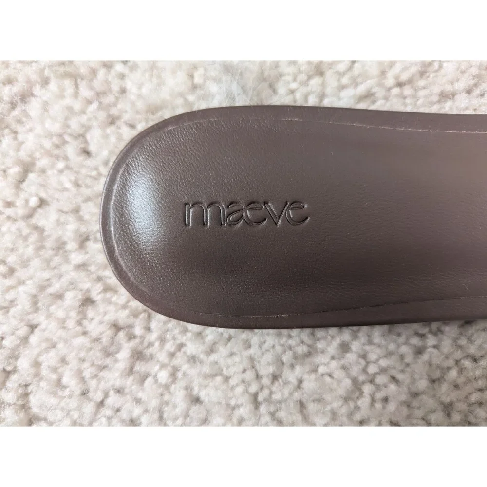 NIB Maeve Anthropologie Logo Dark Brown Leather Slide Sandals Sz 9 - Picture 8 of 10